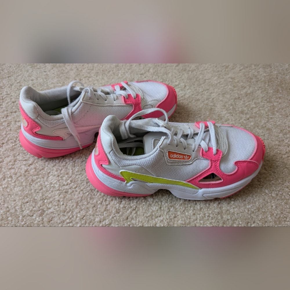 Adidas Pink and White Sneakers with Neon Accents